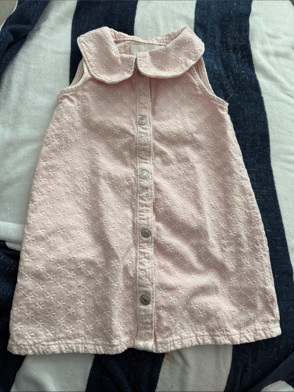 Zara Light Pink Sleeveless Embroidered Jean Collar Dress